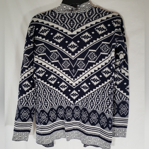 Pink Rose Navy and White Aztec Print Sweater Cardigan Sz S - Picture 4 of 8